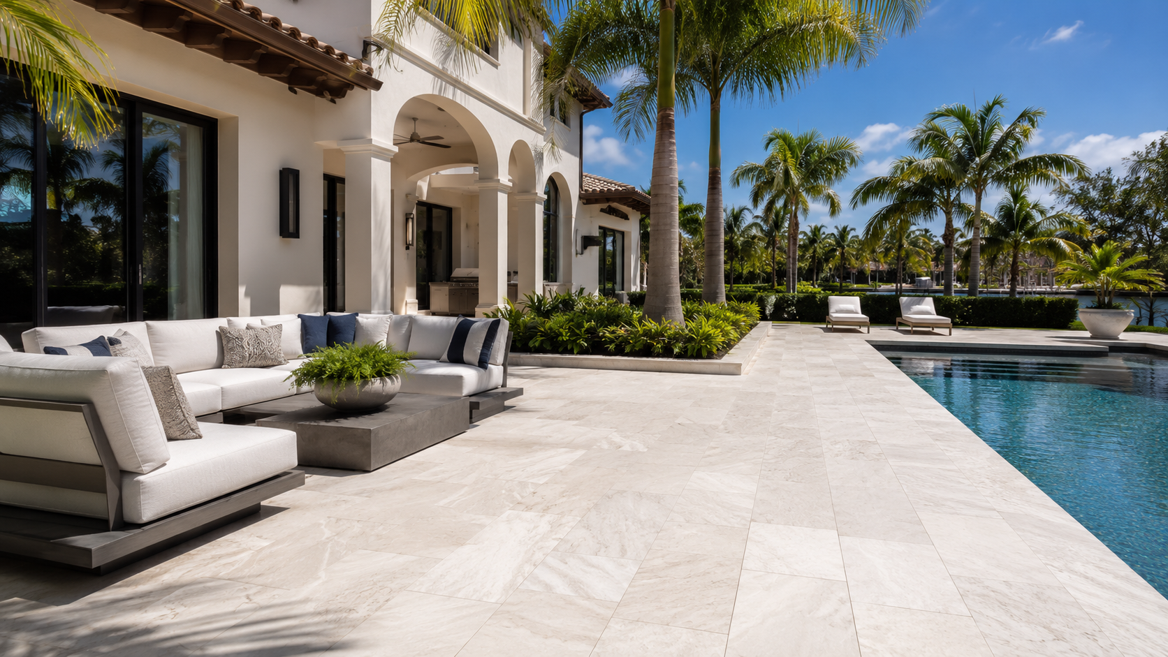 Marble paver pool deck and patio finish in South Florida