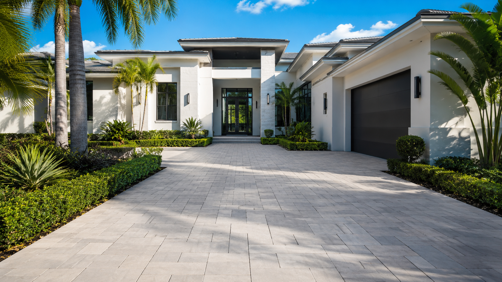 Modern paver driveway and patio design in South Florida
