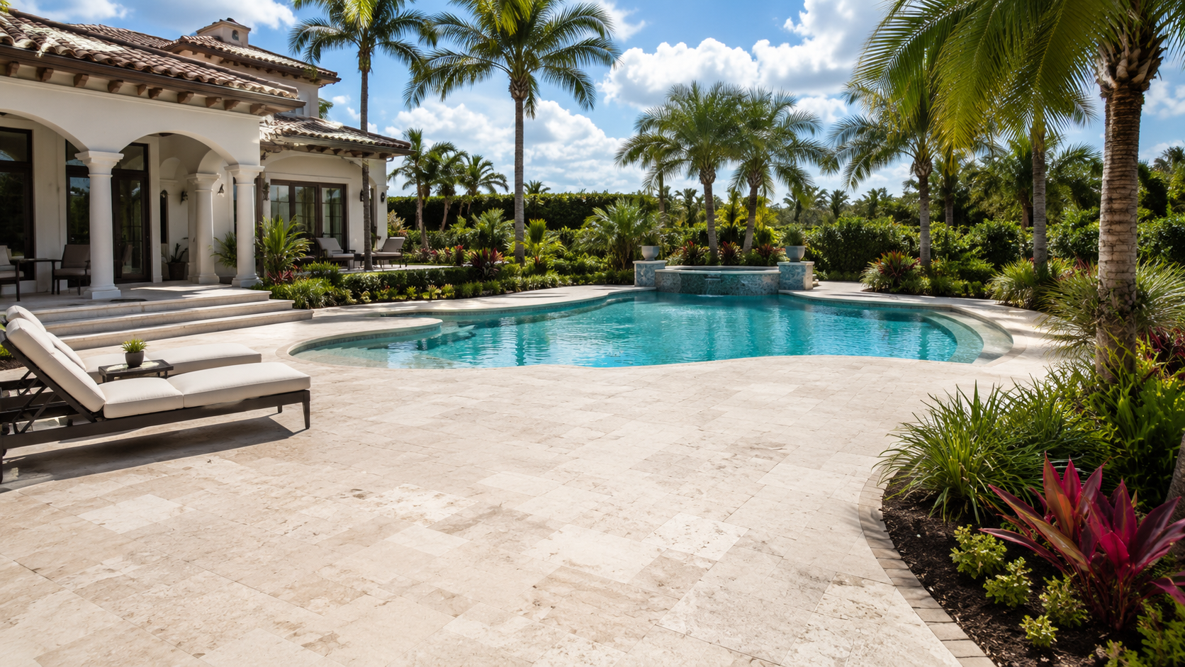 Travertine pool deck pavers in South Florida