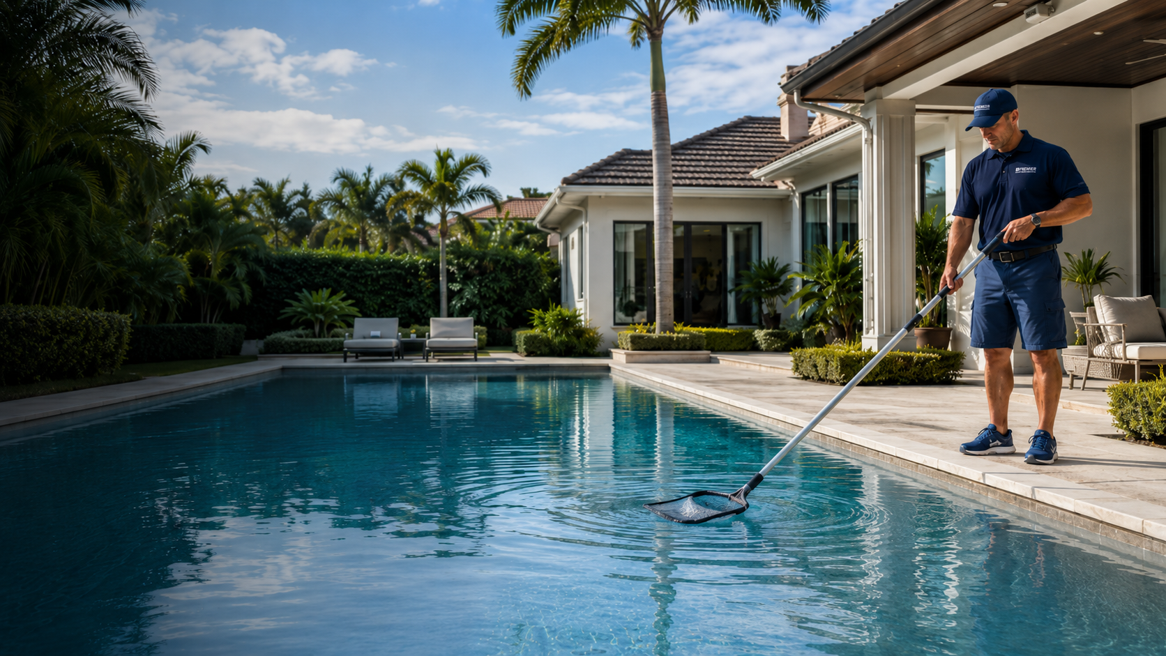 Clean South Florida swimming pool maintained by Premier Pavers Pools and Construction